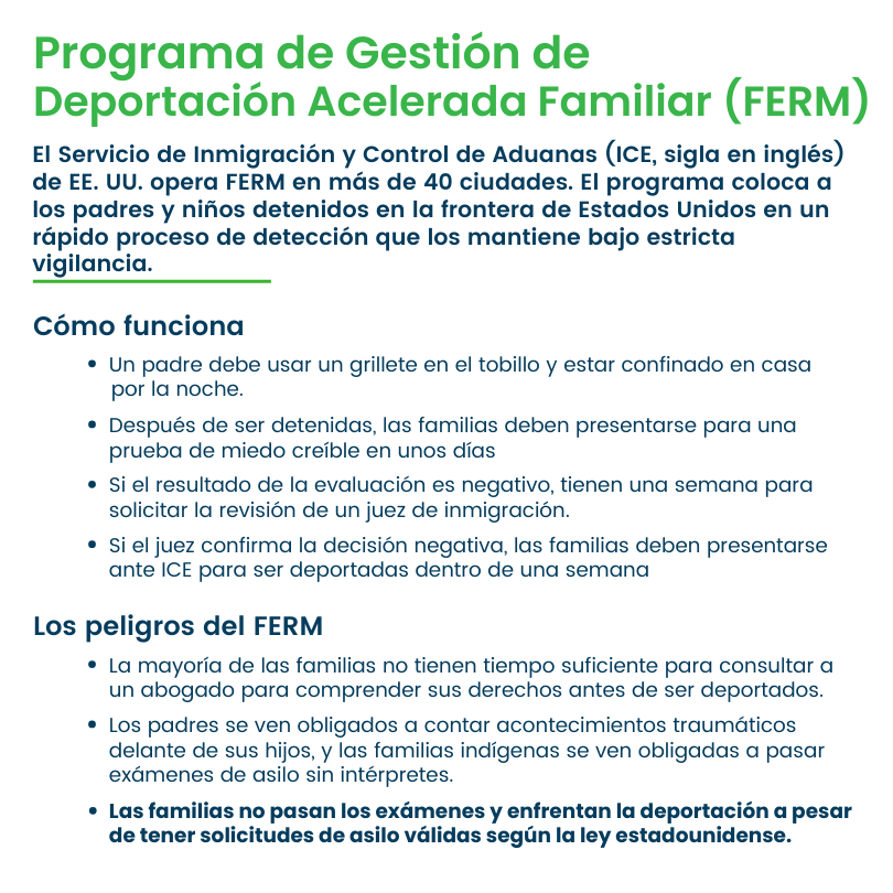 Gráfico con texto FERM. Visita:https://immigrantjustice.org/staff/blog/apresurado-y-castigado-los-nuevos-programas-de-expulsion-acelerada-del-presidente-biden