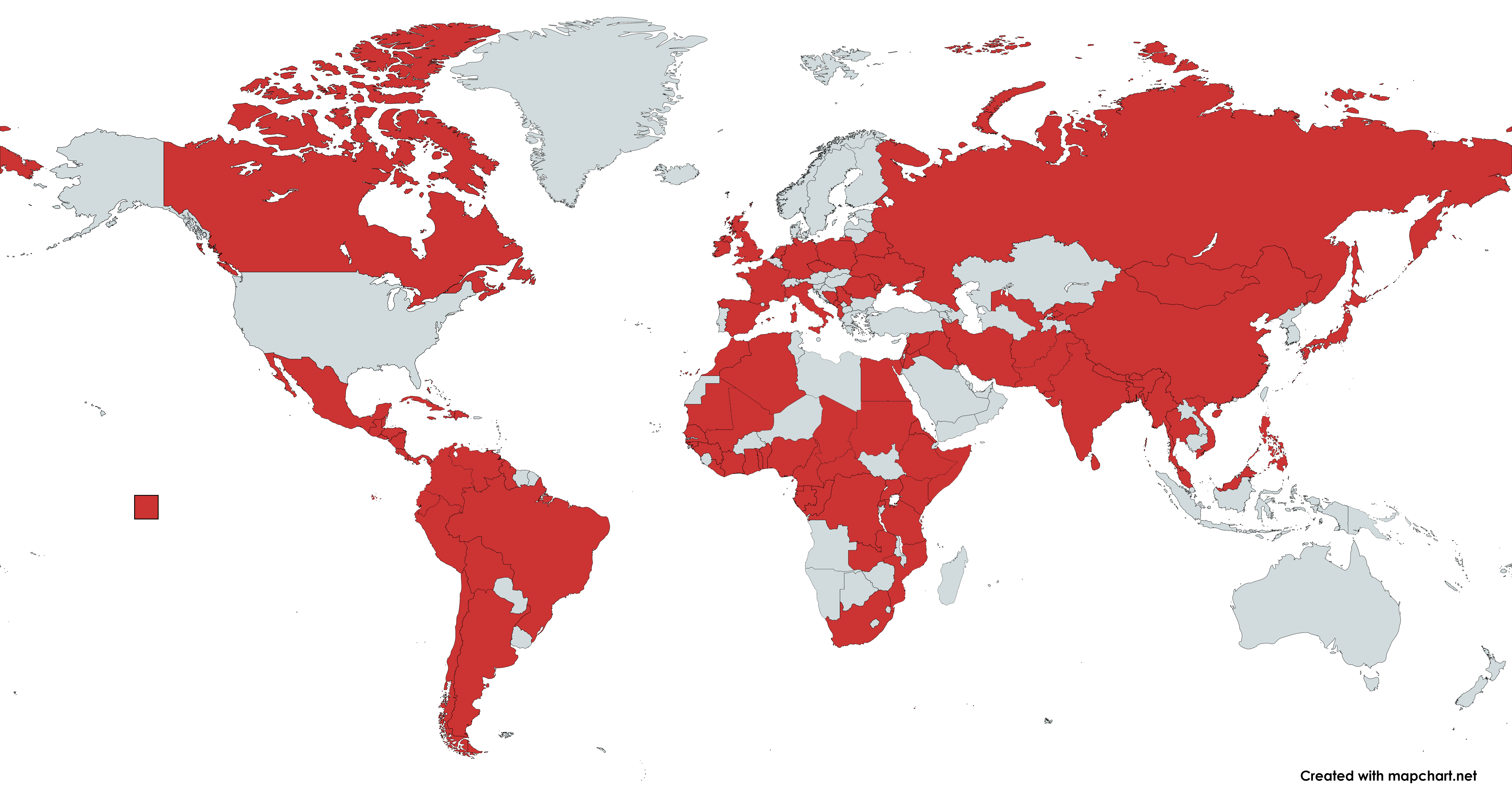 world map with represented countries colored in.