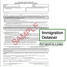 Image of a sample ICE administrative warrant, including text that indicates it is not signed by a judge